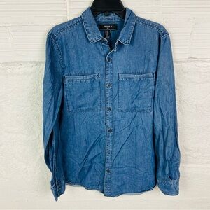 Forever 21 men Classic Blue Denim Jean long sleeve Shirt size small